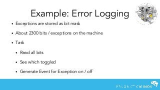 Example: Error Logging
• Exceptions are stored as bit mask
• About 2300 bits / exceptions on the machine
• Task
• Read all...