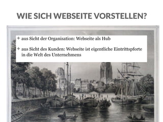 www.feinheit.ch | +41 555 11 11 41 | Molkenstrasse 21 | 8004 Zürich
WIE SICH WEBSEITE VORSTELLEN?
aus Sicht der Organisation: Webseite als Hub
aus Sicht des Kunden: Webseite ist eigentliche Eintrittspforte
in die Welt des Unternehmens
 