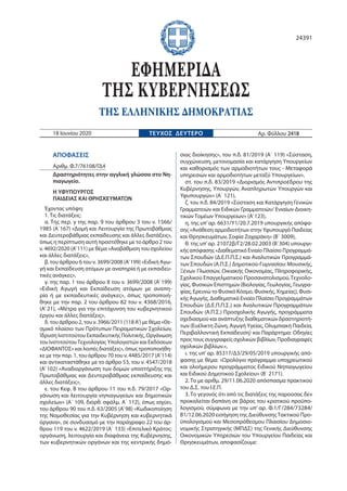 ΑΠΟΦΑΣΕΙΣ
Αριθμ. Φ.7/76108/ΓΔ4
Δραστηριότητες στην αγγλική γλώσσα στο Νη-
πιαγωγείο.
Η ΥΦΥΠΟΥΡΓΟΣ
ΠΑΙΔΕΙΑΣ ΚΑΙ ΘΡΗΣΚΕΥΜΑΤΩΝ
Έχοντας υπόψη:
1. Τις διατάξεις:
α. Της περ. γ της παρ. 9 του άρθρου 3 του ν. 1566/
1985 (Α΄167) «Δομή και Λειτουργία της Πρωτοβάθμιας
και Δευτεροβάθμιας εκπαίδευσης και άλλες διατάξεις»,
όπως η περίπτωση αυτή προστέθηκε με το άρθρο 2 του
ν. 4692/2020 (Α’111) με θέμα «Αναβάθμιση του σχολείου
και άλλες διατάξεις»,
β. του άρθρου 6 του ν. 3699/2008 (Α’199) «Ειδική Αγω-
γή και Εκπαίδευση ατόμων με αναπηρία ή με εκπαιδευ-
τικές ανάγκες»,
γ. της παρ. 1 του άρθρου 8 του ν. 3699/2008 (Α’ 199)
«Ειδική Αγωγή και Εκπαίδευση ατόμων με αναπη-
ρία ή με εκπαιδευτικές ανάγκες», όπως τροποποιή-
θηκε με την παρ. 2 του άρθρου 82 του ν. 4368/2016,
(Α’ 21), «Μέτρα για την επιτάχυνση του κυβερνητικού
έργου και άλλες διατάξεις»,
δ. του άρθρου 2, του ν. 3966/2011 (118 Α’) με θέμα «Θε-
σμικό πλαίσιο των Πρότυπων Πειραματικών Σχολείων,
Ίδρυση Ινστιτούτου Εκπαιδευτικής Πολιτικής, Οργάνωση
του ΙνστιτούτουΤεχνολογίας Υπολογιστών και Εκδόσεων
«ΔΙΟΦΑΝΤΟΣ» και λοιπές διατάξεις», όπως τροποποιήθη-
κε με την παρ. 1, του άρθρου 70 του ν. 4485/2017 (Α’114)
και αντικαταστάθηκε με το άρθρο 53, του ν. 4547/2018
(Α’ 102) «Αναδιοργάνωση των δομών υποστήριξης της
Πρωτοβάθμιας και Δευτεροβάθμιας εκπαίδευσης και
άλλες διατάξεις»,
ε. του Κεφ. Β του άρθρου 11 του π.δ. 79/2017 «Ορ-
γάνωση και λειτουργία νηπιαγωγείων και δημοτικών
σχολείων» (Α΄ 109, διόρθ. σφάλμ. Α΄ 112), όπως ισχύει,
του άρθρου 90 του π.δ. 63/2005 (Α’98) «Κωδικοποίηση
της Νομοθεσίας για την Κυβέρνηση και κυβερνητικά
όργανα», σε συνδυασμό με την παράγραφο 22 του άρ-
θρου 119 του ν. 4622/2019 (Α΄ 133) «Επιτελικό Κράτος:
οργάνωση, λειτουργία και διαφάνεια της Κυβέρνησης,
των κυβερνητικών οργάνων και της κεντρικής δημό-
σιας διοίκησης», του π.δ. 81/2019 (Α΄ 119) «Σύσταση,
συγχώνευση, μετονομασία και κατάργηση Υπουργείων
και καθορισμός των αρμοδιοτήτων τους - Μεταφορά
υπηρεσιών και αρμοδιοτήτων μεταξύ Υπουργείων»,
στ. του π.δ. 83/2019 «Διορισμός Αντιπροέδρου της
Κυβέρνησης, Υπουργών, Αναπληρωτών Υπουργών και
Υφυπουργών» (Α΄ 121),
ζ. του π.δ. 84/2019 «Σύσταση και Κατάργηση Γενικών
Γραμματειών και Ειδικών Γραμματειών/ Ενιαίων Διοικη-
τικών Τομέων Υπουργείων» (Α’123),
η. της υπ’αρ. 6631/Υ1/20.7.2019 υπουργικής απόφα-
σης «Ανάθεση αρμοδιοτήτων στην Υφυπουργό Παιδείας
και Θρησκευμάτων, Σοφία Ζαχαράκη» (Β΄ 3009),
θ. της υπ’αρ. 21072β/Γ2/28.02.2003 (Β΄304) υπουργι-
κής απόφασης «Διαθεματικό Ενιαίο Πλαίσιο Προγραμμά-
των Σπουδών (Δ.Ε.Π.Π.Σ.) και Αναλυτικών Προγραμμά-
των Σπουδών (Α.Π.Σ.) Δημοτικού-Γυμνασίου: Μουσικής,
Ξένων Γλωσσών, Οικιακής Οικονομίας, Πληροφορικής,
Σχολικού Επαγγελματικού Προσανατολισμού, Τεχνολο-
γίας, Φυσικών Επιστημών (Βιολογίας, Γεωλογίας, Γεωγρα-
φίας, Ερευνώ το Φυσικό Κόσμο, Φυσικής, Χημείας), Φυσι-
κής Αγωγής, Διαθεματικό Ενιαίο Πλαίσιο Προγραμμάτων
Σπουδών (Δ.Ε.Π.Π.Σ.) και Αναλυτικών Προγραμμάτων
Σπουδών (Α.Π.Σ.) Προσχολικής Αγωγής, προγράμματα
σχεδιασμού και ανάπτυξης διαθεματικών δραστηριοτή-
των (Ευέλικτη Ζώνη, Αγωγή Υγείας, Ολυμπιακή Παιδεία,
Περιβαλλοντική Εκπαίδευση) και Παράρτημα: Οδηγίες
προς τους συγγραφείς σχολικών βιβλίων, Προδιαγραφές
σχολικών βιβλίων.»,
ι. της υπ’ αρ. 85317/Δ3/29/05/2019 υπουργικής από-
φασης με θέμα: «Ωρολόγιο πρόγραμμα υποχρεωτικού
και ολοήμερου προγράμματος Ειδικού Νηπιαγωγείου
και Ειδικού Δημοτικού Σχολείου» (Β΄ 2171).
2. Το με αριθμ. 29/11.06.2020 απόσπασμα πρακτικού
του Δ.Σ. του Ι.Ε.Π.
3. Το γεγονός ότι από τις διατάξεις της παρούσας δεν
προκαλείται δαπάνη σε βάρος του κρατικού προϋπο-
λογισμού, σύμφωνα με την υπ’ αρ. Φ.1/Γ/284/73284/
Β1/12.06.2020 εισήγηση της ΔιεύθυνσηςΤακτικού Προ-
ϋπολογισμού και Μεσοπρόθεσμου Πλαισίου Δημοσιο-
νομικής Στρατηγικής (ΜΠΔΣ) της Γενικής Διεύθυνσης
Οικονομικών Υπηρεσιών του Υπουργείου Παιδείας και
Θρησκευμάτων, αποφασίζουμε:
ΕΦΗΜΕΡΙ∆Α
ΤΗΣ ΚΥΒΕΡΝΗΣΕΩΣ
ΤΗΣ ΕΛΛΗΝΙΚΗΣ ∆ΗΜΟΚΡΑΤΙΑΣ
E
18 Ιουνίου 2020 ΤΕΥΧΟΣ ΔΕΥΤΕΡΟ Αρ. Φύλλου 2418
24391
Digitally signed by
KONSTANTINOS
MOSCHONAS
Date: 2020.06.18 15:08:29
EEST
Reason: Signed PDF
(embedded)
Location: Athens, Ethniko
Typografio
Signature Not
Verified
 