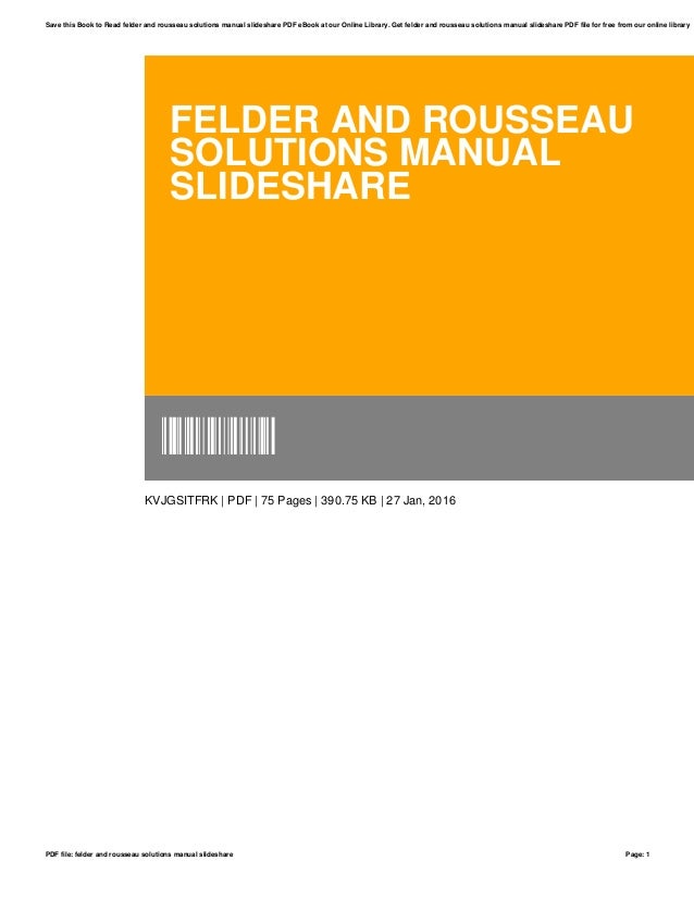 Felder And Rousseau Solutions Manual Slideshare