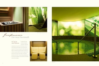 10 11
Glücksmomente
im Feldhof
Gewinnend wie ein herzliches Lächeln
gibt sich der neue Ein-
­gangs­bereich mit der kuscheligen Ruhe-Lounge.
Schlichte Eleganz, klare Linien und warmes Licht fließen
harmonisch ineinander. Ausgesuchtes Design setzt
inspirierende Akzente. Und die Vorfreude wird zur
Gewissheit: das werden schöne Tage.
 