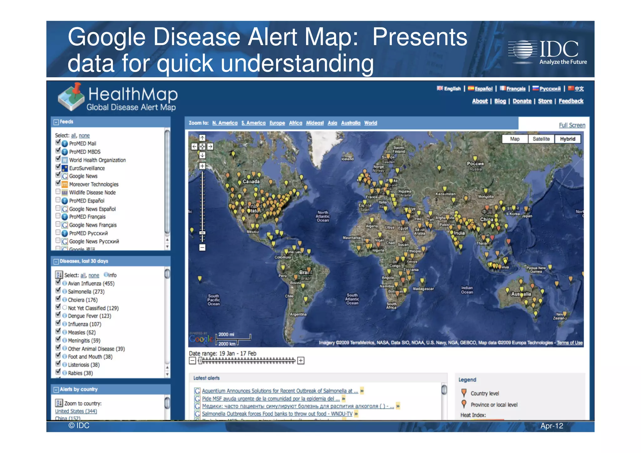 Apr-12© IDC
Google Disease Alert Map: Presents
data for quick understanding
Google Disease Alert Map: Presents
data for quick understanding
 