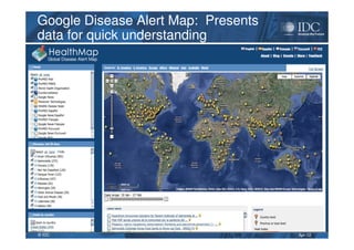 Apr-12© IDC
Google Disease Alert Map: Presents
data for quick understanding
Google Disease Alert Map: Presents
data for qu...