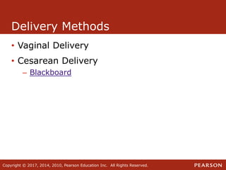 Copyright © 2017, 2014, 2010, Pearson Education Inc. All Rights Reserved.
Delivery Methods
• Vaginal Delivery
• Cesarean Delivery
– Blackboard
 