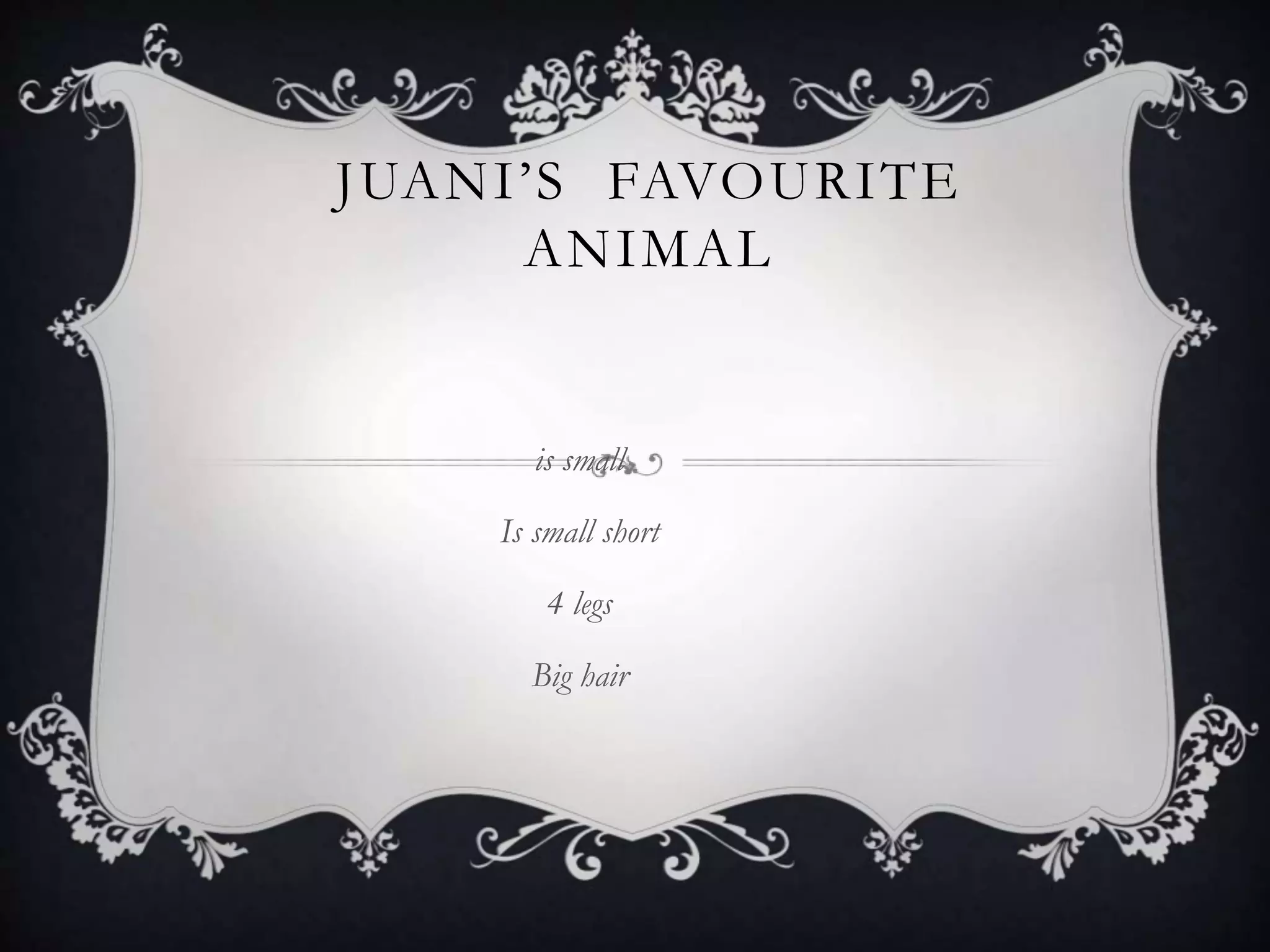 JUANI’S FAVOURITE
ANIMAL
is small
Is small short
4 legs
Big hair