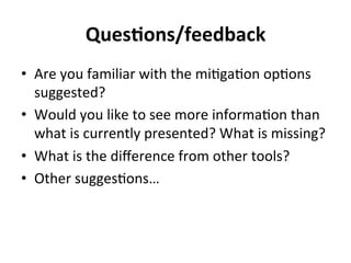 Feliciano Tool for geographic optimization mitigation options Nov 12 2014