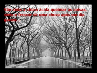 Não sinta a chuva ácida queimar as coisas, sinta o frescor de uma chuva após um dia quente... 