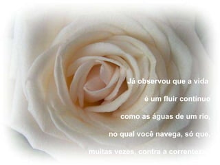 Já observou que a vida  é um fluir contínuo como as águas de um rio, no qual você navega, só que, muitas vezes, contra a correnteza? 