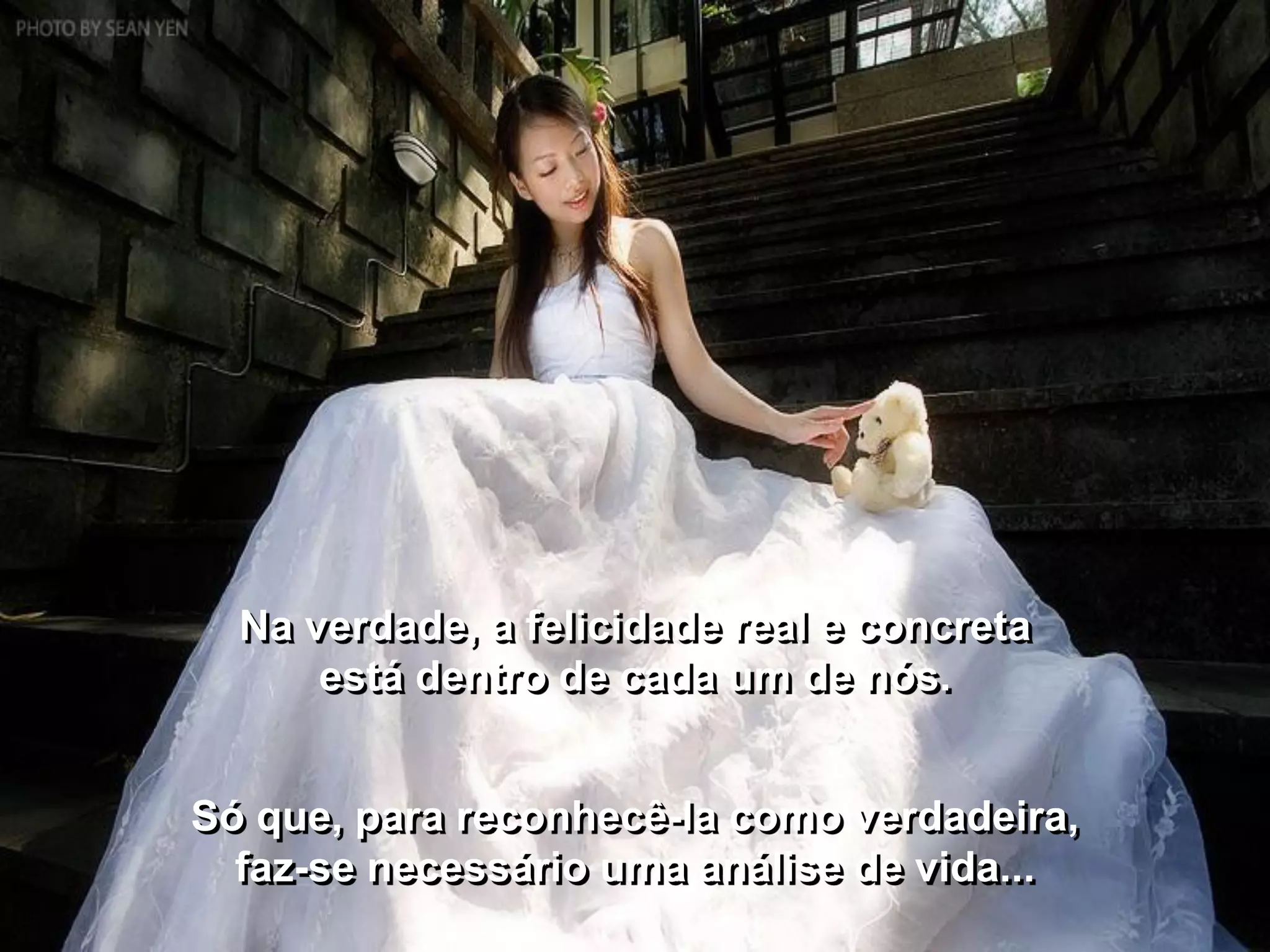 Na verdade, a felicidade real e concreta
      está dentro de cada um de nós.


Só que, para reconhecê-la como verdadeira,
  faz-se necessário uma análise de vida...
 