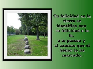 Tu felicidad en la
      tierra se
  identifica con
 tu felicidad a la
         fe,
   a la pureza y
al camino que el
    Señor te ha
     marcado.
 