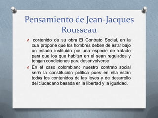 Pensamiento de Jean-Jacques
Rousseau
O contenido de su obra El Contrato Social, en la
cual propone que los hombres deben d...