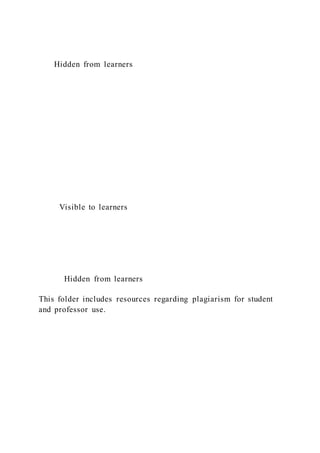 Hidden from learners
Visible to learners
Hidden from learners
This folder includes resources regarding plagiarism for student
and professor use.
 
