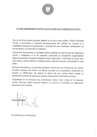 Scrisoare felicitare Victor Ponta