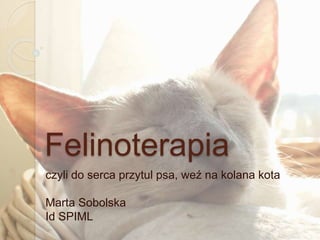 Felinoterapia
czyli do serca przytul psa, weź na kolana kota
Marta Sobolska
Id SPIML
 