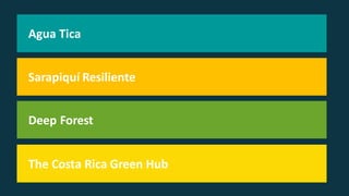 The Costa Rica Green Hub
Agua Tica
Deep Forest
Sarapiquí Resiliente
 