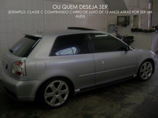 OU QUEM DESEJA SER
(EXEMPLO: CLASSE C COMPRANDO CARRO DE LUXO DE 15 ANOS ATRÁS POR SER UM
AUDI)
 