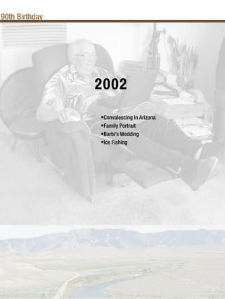 90th Birthday




                2002

                •Convalescing In Arizona
                •Family Portrait
                •Barbi’s Wedding
                •Ice Fishing
 