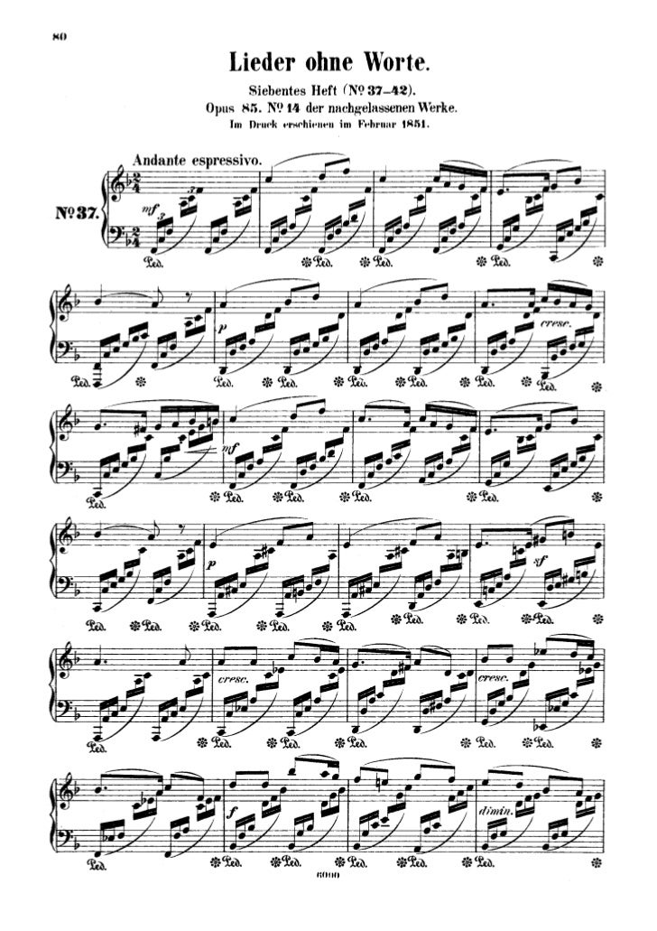 Felix mendelssohn romances sans paroles 6 pieces op. 85