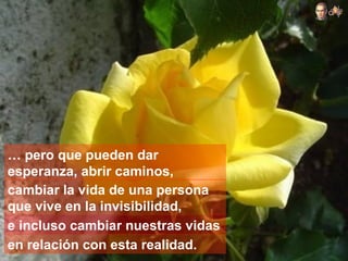 … pero que pueden dar
esperanza, abrir caminos,
cambiar la vida de una persona
que vive en la invisibilidad,
e incluso cambiar nuestras vidas
en relación con esta realidad.
 