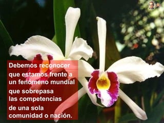 Debemos reconocer
que estamos frente a
un fenómeno mundial
que sobrepasa
las competencias
de una sola
comunidad o nación.
 