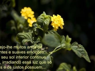 Desejo-lhe muitos anos de crescentes e suaves emoções... Que o seu sol interior continue brilhando, irradiando essa luz que só os bons e os justos possuem...  