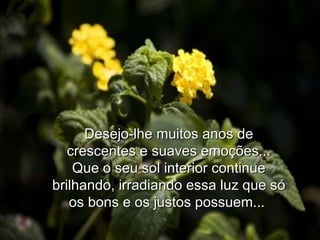Desejo-lhe muitos anos de crescentes e suaves emoções... Que o seu sol interior continue brilhando, irradiando essa luz que só os bons e os justos possuem...  