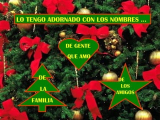 LO TENGO ADORNADO CON LOS NOMBRES …

DE GENTE
QUE AMO
AMIGOS

DE
LA
FAMILIA

DE
LOS
AMIGOS

 