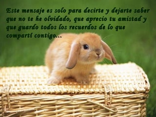 Este mensaje  es solo para decirte y dejarte saber que no te he olvidado, que aprecio tu amistad y que guardo todos los recuerdos de lo que compartí contigo...  