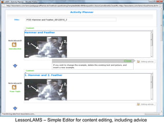 LessonLAMS – Simple Editor for content editing, including advice
 