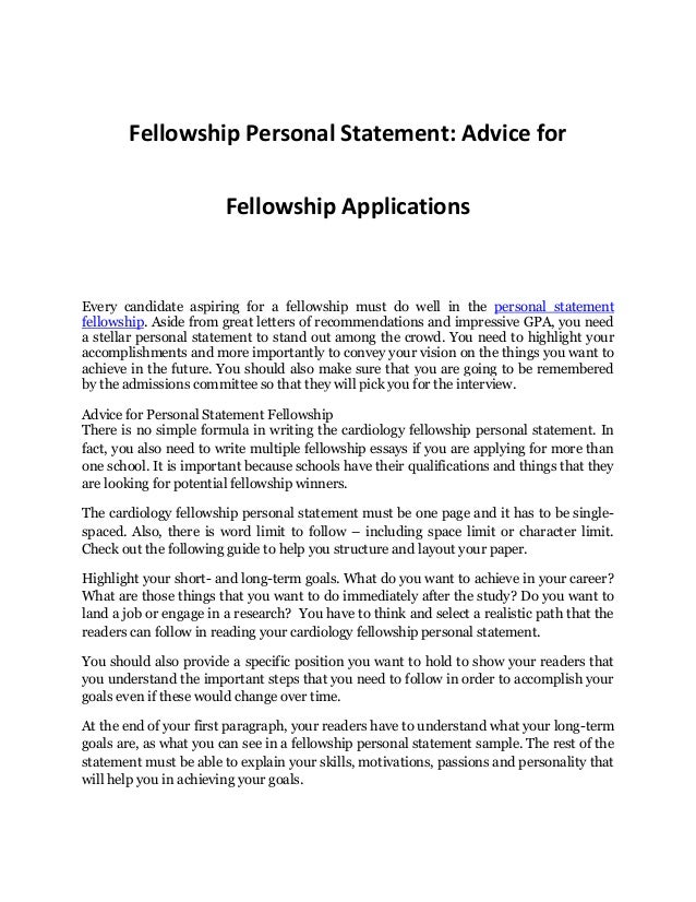 Personal statement for fellowship