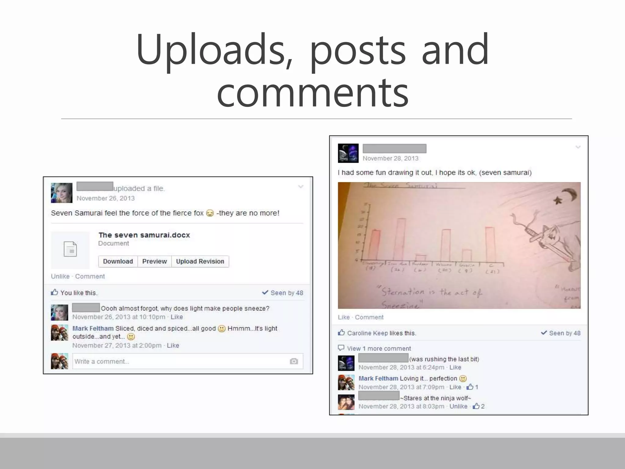 Uploads, posts and
comments
 