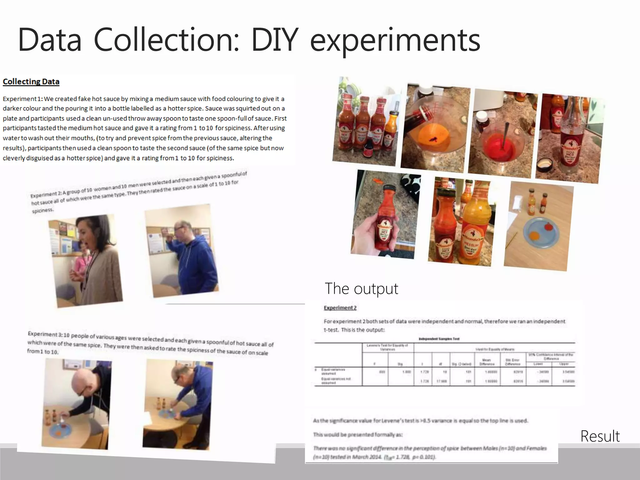 Data Collection: DIY experiments
The output
Result
 