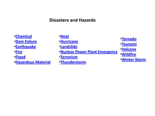 Disasters and Hazards