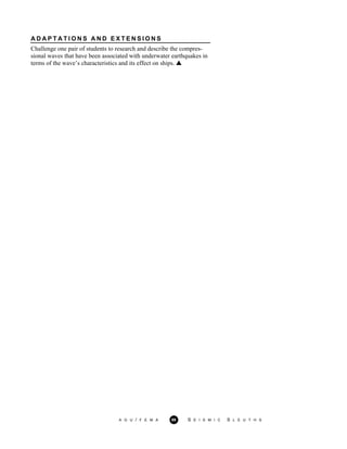 A D A P T A T I O N S A N D E X T E N S I O N S
Challenge one pair of students to research and describe the compres-
sional waves that have been associated with underwater earthquakes in
terms of the wave’s characteristics and its effect on ships.
A G U / F E M A 99 S E I S M I C S L E U T H S
 