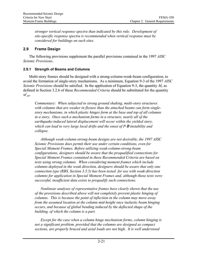 Fema 350 Recommended Seismic Design Criteria For New Steel Moment Frame