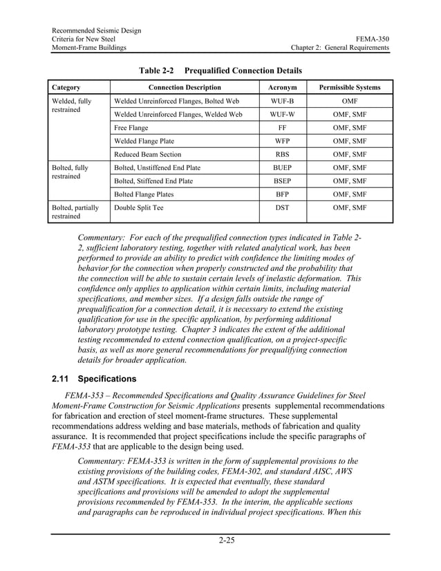 Fema 350 Recommended Seismic Design Criteria For New Steel Moment Frame