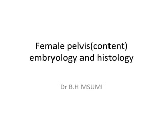 Female pelvis(content)
embryology and histology
Dr B.H MSUMI
 
