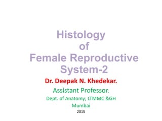 Histology
of
Female Reproductive
System-2
Dr. Deepak N. Khedekar.
Assistant Professor.
Dept. of Anatomy; LTMMC &GH
Mumbai
2015
 