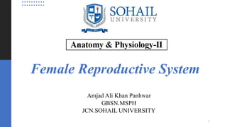 Female Reproductive System
Amjad Ali Khan Panhwar
GBSN.MSPH
JCN.SOHAIL UNIVERSITY
1
 