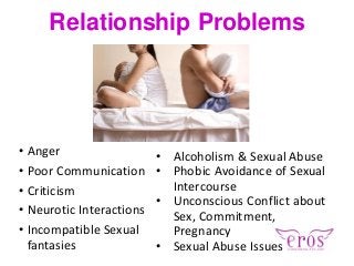 Relationship Problems
• Anger
• Poor Communication
• Criticism
• Neurotic Interactions
• Incompatible Sexual
fantasies
• A...