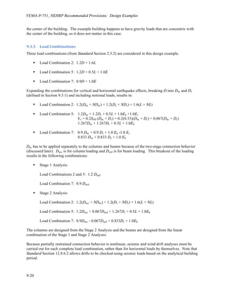Chapter 8: Precast Concrete Design
8-61
8.3.5.5 Tension and Shear at the Footing Embedment. Reinforcement to anchor the embedded plates
is sized for the same tension and shear. Reinforcement in the DT leg and in the footing will be welded to
embedded plates as shown in Figure 8.3-8.
The welded reinforcement is sloped to provide concrete cover and to embed the bars in the central region
of the DT leg and footing. The tension reinforcement area required in the footing is:
( )( )
,
,
27.0
cos 0.9 60 cos26.5
u stem
s Sloped
y
T
A
f
φ θ
= =
°
= 0.56 in2
Use two #5 bars (As = 0.62 in2
) at each embedded plate in the footing.
The shear bars in the footing will be two #4 bars placed on an angle of two-to-one. The resultant shear
resistance is:
φVn = 0.75(0.2)(2)(60)(cos26.5°) = 16.1 kips
Figure 8.3-8 Section at the connection of the precast/prestressed shear wall panel
and the footing
(1.0 in = 25.4 mm)
DT
9
1
1
2
Interior slab
L6x4x1
2x10
(2) #5
5
16 61
2
L5x31
2x3
4x61
2
(LLV)
9
16 4 9
16 61
2
Plate 1
2 x 6 x 0'-10
(2) #4x24
(see Fig 8.3-9)
Plate 6x41
2x1
2
C.I.P.
concrete
footing
(2) #4x 1
2
2
'
-
6

2
'
-
6

(2) #5 with
standard hooks
(2) #3 with
standard hooks
(2) #5x48
(See Fig 8.3-9)
weld
on #4
 