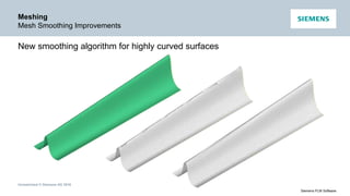 Unrestricted © Siemens AG 2016
Siemens PLM Software
Meshing
Mesh Smoothing Improvements
New smoothing algorithm for highly curved surfaces
 
