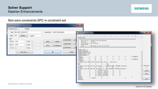 Unrestricted © Siemens AG 2016
Siemens PLM Software
Solver Support
Nastran Enhancements
Non-zero constraints SPC in constraint set
 