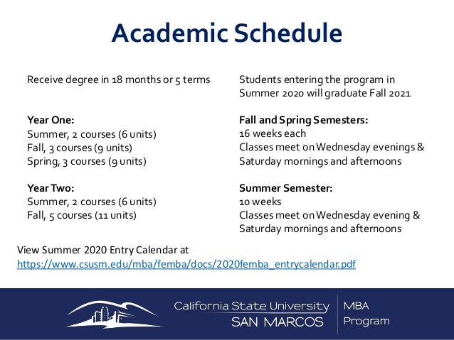 Csusm Fully Employed Mba Femba Program Information Session 2020 Ent csusm fall 2021 calendar