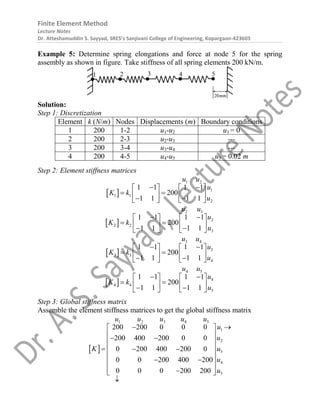 Finite Element Method Matrices Spring Fem class notes | PDF