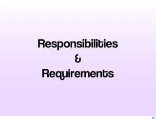 Responsibilities
&
Requirements
30
 