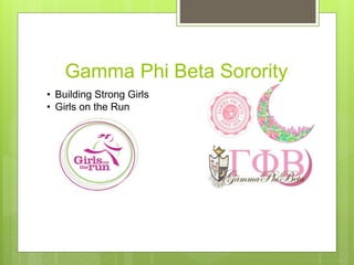 Gamma Phi Beta Sorority
• Building Strong Girls
• Girls on the Run
 