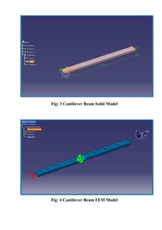 Fig: 3 Cantilever Beam Solid Model
Fig: 4 Cantilever Beam FEM Model
 