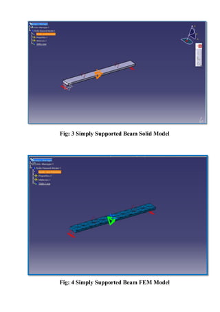 Fig: 3 Simply Supported Beam Solid Model
Fig: 4 Simply Supported Beam FEM Model
 
