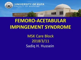 FEMORO-ACETABULAR
IMPINGEMENT SYNDROME
MSK Care Block
3/11/2018
Sadiq H. Hussein
 